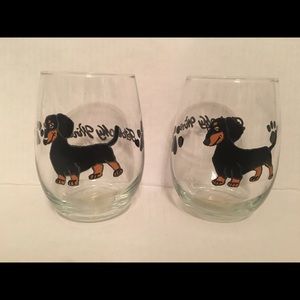 Dachshund Hand Painted Wine Glass Set